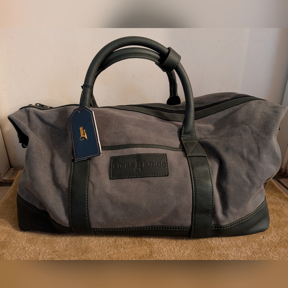 Links & Kings FJ Canvas And Leather Duffel Bag in Crown Green